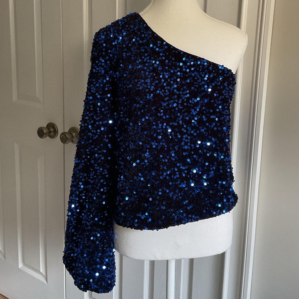 Intempo One-Shoulder Sequin Top - Picture 1 of 13